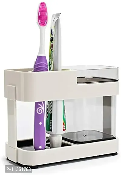 Zollyss Toothbrush Toothpaste Stand Holder With 1 Cup Bathroom Storage Organizer(acrylonitrile_butadiene_styrene)