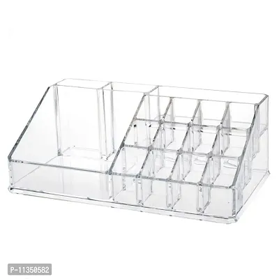 Zollyss Plastic 16 Compartment Cosmetic Display Cases Makeup Lipstick Storage Organizer Holder Box, (22L x 12.2W x 7.5H) (Transparent)