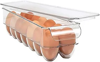 Zollyss Acrylic Egg Holder BPA Free Fridge Organizer with Lid & Handles Refrigerator Storage Container 14 Egg Tray, Clear, Unbreakable-thumb1