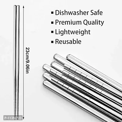 Zollyss 5 Pair 304 Stainless Steel Chopsticks Set Chinese Sliver Dinnerwaer Reusable Non-Slip Hashi Sushi Sticks Tableware Sets-thumb4