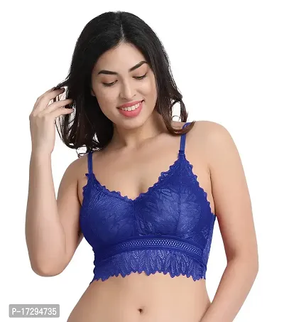 Lenriza Womens/Girls New Net Blouse Crop Netted Seamless Padded Bra Removable Pads. (Size - 28-34) (Blue, 28)