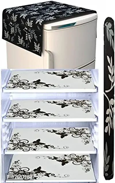 Fridge Cover Double Door or Single Door Fridge Cover | Set of Fridge Top Cover, 4 Fridge Mat and 1 Handle Cover-thumb0