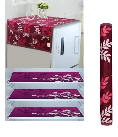 Combo of Fridge Top Cover, 2 Handle Cover and 4 Fridge Mats