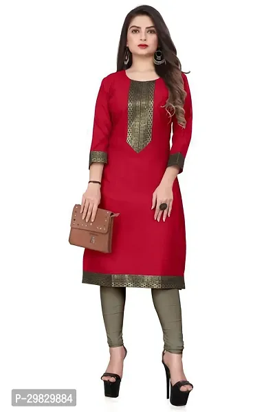 Stylish Red Cotton Embellished Kurta For Women-thumb0