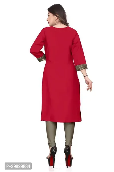 Stylish Red Cotton Embellished Kurta For Women-thumb3