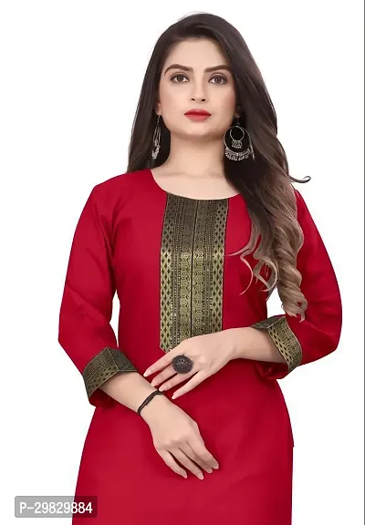 Stylish Red Cotton Embellished Kurta For Women-thumb2