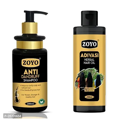 Combo Pack Anti Dandruff Shampoo 300 Ml and  200 Ml Adivasi Herbal Hair Oil-thumb0