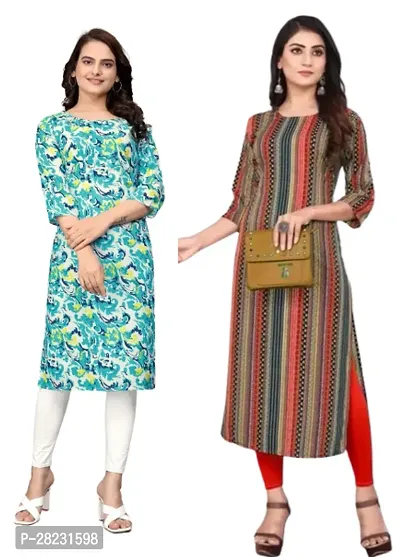 Stylish Multicoloured Crepe Printed Kurta For Women Pack Of 2-thumb0