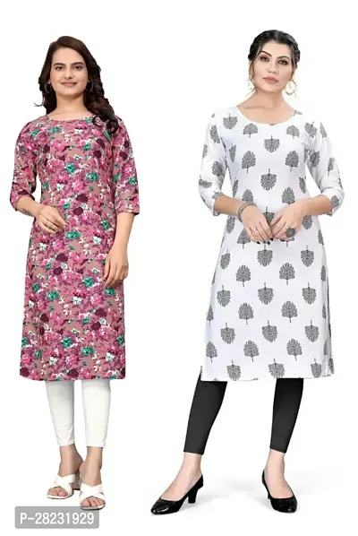 Stylish Multicoloured Crepe Printed Kurta For Women Pack Of 2-thumb0