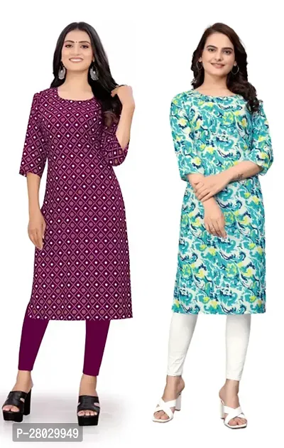 Stylish Multicoloured Crepe Printed Kurta For Women Pack Of 2-thumb0