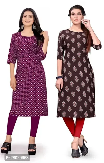 Stylish Multicoloured Crepe Printed Kurta For Women Pack Of 2-thumb0