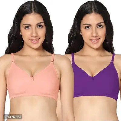 Buy In Care LINGERIE Soha Peach Purple Solid Color Full-Coverage T-Shirt Bra(Pack  of 2) Online In India At Discounted Prices