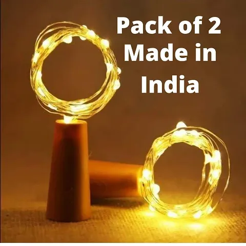 Fancy 20 Led Wine Bottle Cork Copper Wire String Lights, 2M Battery Powered (Multicoloured, Pack Of 2)