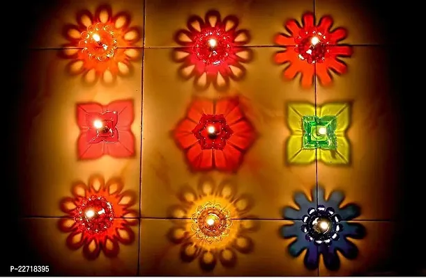 3D Reflection Diya Plastic Colourful Oil Lamp for Diwali Decoration, Items for Home, Set of 12-thumb0