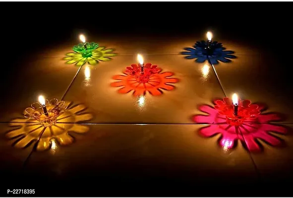 3D Reflection Diya Plastic Colourful Oil Lamp for Diwali Decoration, Items for Home, Set of 12-thumb2
