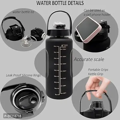 Motivational Time Marker with Straw Leakproof BPA free Water Bottle (Pack Of 3-Black)-thumb4