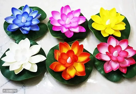 Lotus Flower Floating Diya Set with Water Sensor - Set of 6