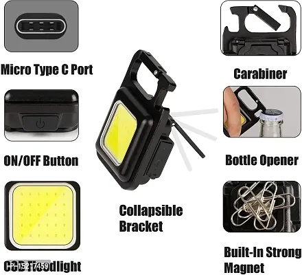 LED Light 2-Hours Battery Life with Bottle Opener, Magnetic Base and Folding Bracket Mini COB 500 Lumens Rechargeable Emergency Light (Square with 4 Modes)-thumb2
