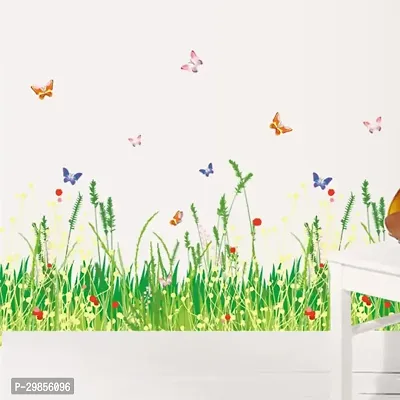 Green Grass Skirting Design with Butterflies PVC Vinyl Self Adhesive Sticker (5 pcs)-thumb0