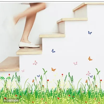 Green Grass Skirting Design with Butterflies PVC Vinyl Self Adhesive Sticker (5 pcs)-thumb4