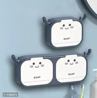 Super Cute Wall Mounted Double Soap Box, Flip-Top Cartoon Antler Soap Box (Pack of 1)