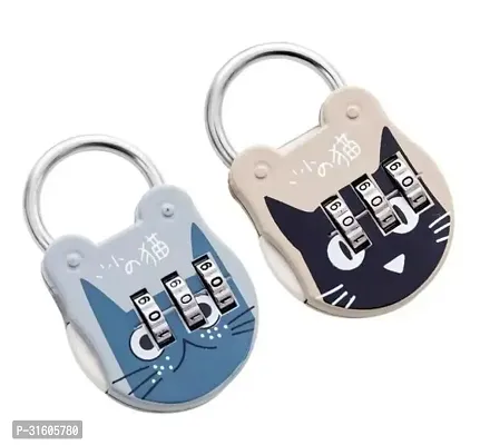 Cat Shape Mini 3 Digit Password Bag Lock - Secure Your Belongings ( Pack of 2 )-thumb0