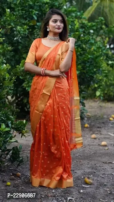 Satyam Collection Women's Cotton Silk Saree With Unstitched Blouse | Perfect for Daily, Party, Weddings, Casual Wear, and Every Special Occasions | Orange-thumb4