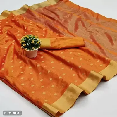 Satyam Collection Women's Cotton Silk Saree With Unstitched Blouse | Perfect for Daily, Party, Weddings, Casual Wear, and Every Special Occasions | Orange-thumb3