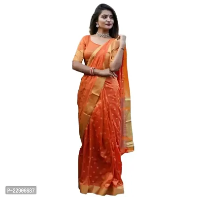 Satyam Collection Women's Cotton Silk Saree With Unstitched Blouse | Perfect for Daily, Party, Weddings, Casual Wear, and Every Special Occasions | Orange-thumb0