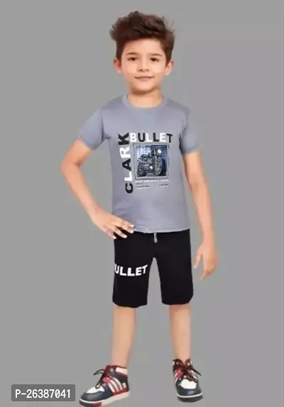 Stylish Grey Cotton T-Shirts With Shorts For Boys-thumb0