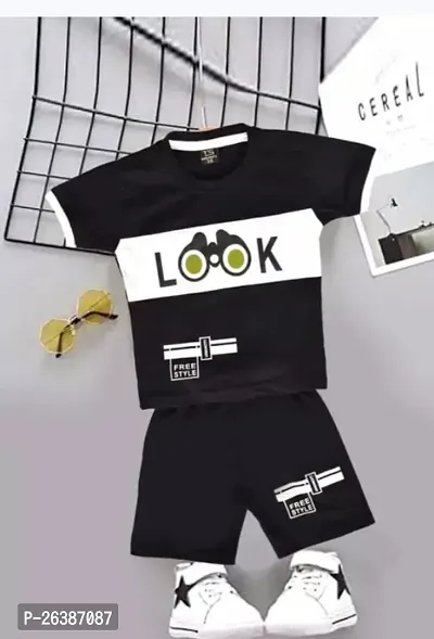 Stylish Black Cotton T-Shirts With Shorts For Boys-thumb0