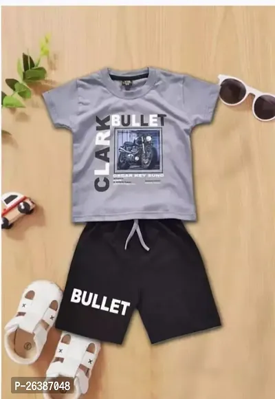 Stylish Grey Cotton T-Shirts With Shorts For Boys-thumb0