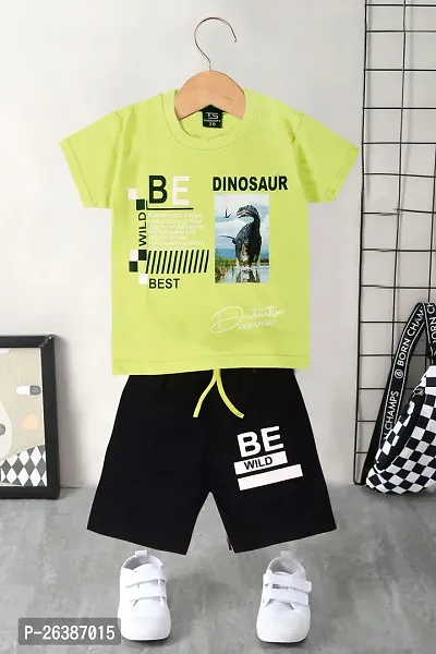 Stylish Green Cotton T-Shirts With Shorts For Boys