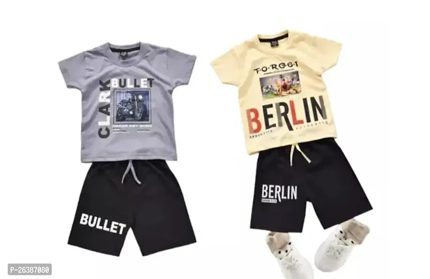 Stylish Multicoloured Cotton T-Shirts With Shorts For Boys-thumb0