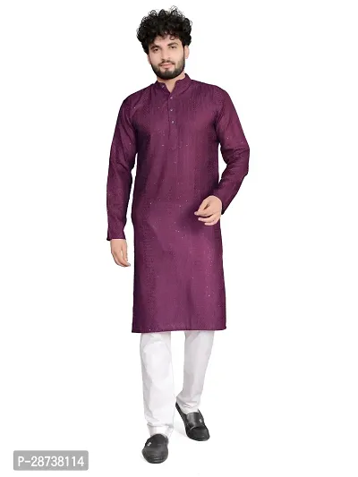 Reliable Purple Cotton Embellished Kurta For Men