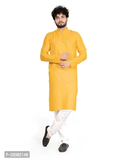Stylish Yellow Cotton Solid Kurtas For Men