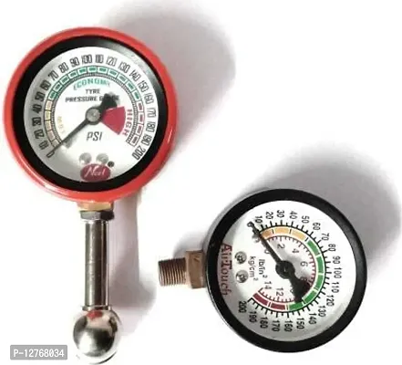 Tyre Pressure Gauge with 200 Psi Analogue Meter for Car, and Bike (Set of 1) with Red Protective Cover