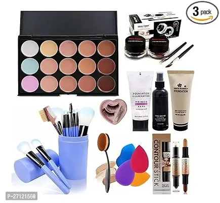 Makeup Kit-Perfect Makeup Kit Combo Of 13 Eye Shadow,Brushes,Fake Eye Lashes,Sponge,Fixer,Kajal,Primer