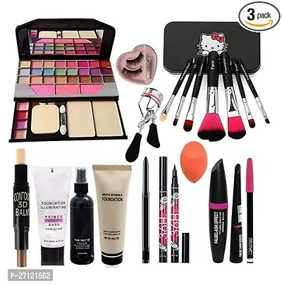 Makeup Kit-7Pcs Makeup Brush,Eyeshadow,3D Contour,Primer, Fixer, Foundation, Kajal,Waterproof Sketch Eyeliner,3In1 Eyeliner, Mascara,Pencil, Eyelashes Glue With Curler And Blander14 Pack-thumb0