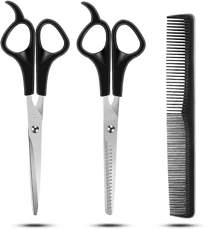 Combo of 2 Hair Cutting and Trimming Scissors for Salon and Home Use for Men and Women (6.5 inch) black