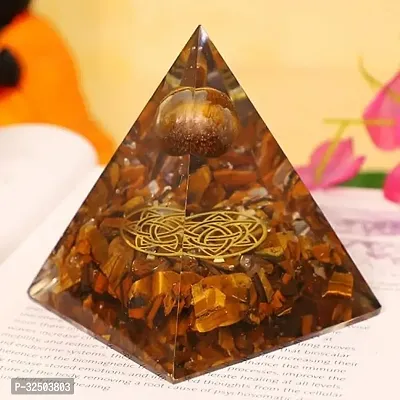 Crystal Divine Tiger Eye Ball Crystal Pyramid Vastu for Home Orgone Crystal Pyramid Showpieces for Home Decor Crystal Pyramid for Positive Energy Crystal Pyramid for Office Table Decorative Items