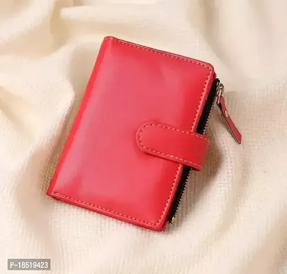 Stylish Red Artificial Leather Solid Card Holder For Women