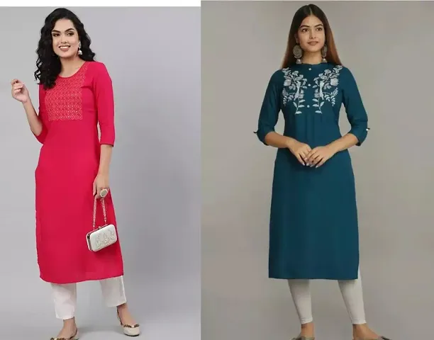 Stylish Women Rayon Casual Kurta Pack of 2