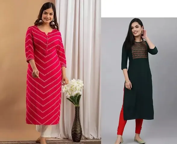 Stylish Women Rayon Casual Kurta Pack of 2