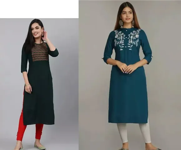 Stylish Women Rayon Casual Kurta Pack of 2