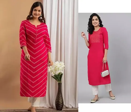 Stylish Women Rayon Casual Kurta Pack of 2