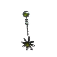 Fancy Light Weight Black Metal Drop Earrings for Women (Green)-thumb2
