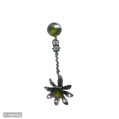 Fancy Light Weight Black Metal Drop Earrings for Women (Green)-thumb3