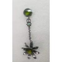 Fancy Light Weight Black Metal Drop Earrings for Women (Green)-thumb4
