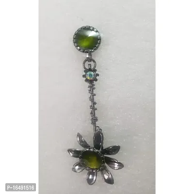 Fancy Light Weight Black Metal Drop Earrings for Women (Green)-thumb5